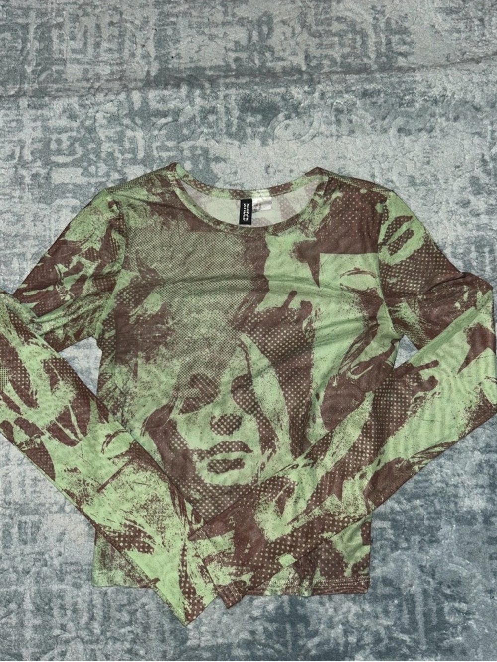 Billie Eilish Sheer Mesh Olive Green & Brown Long Sleeve Crop Top